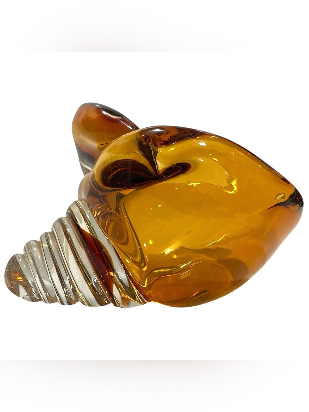 Vintage 1960s Italian Murano Glass Amber Seashell Vase - Mid-Century Modern